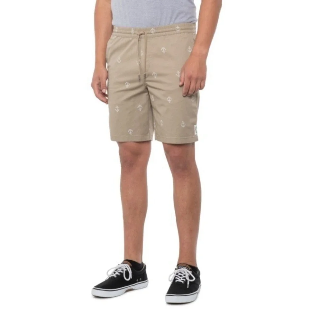 Hurley Twill Shorts Mens Large Island Fossil Anchor Elastic Waist Shorts New